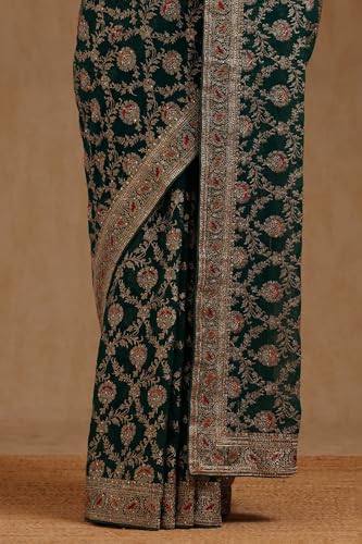 Soch Womens Teal Green Georgette Embroidered Saree With Stone Work