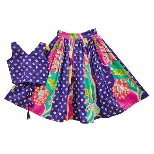 ALOK ENTERPRISE Kids Girls Blue Floral Printed Lehenga Choli Set | Sleeveless Cotton Blend Lehenga for Girls | Festive, Wedding & Traditional Ethnic (WHITE, 3-4 YEARS)