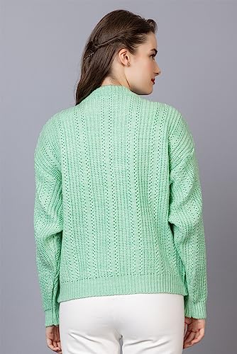 Wear lusso Women Pure Wool Pullover Sweater Regular Fit for Winter | Full Sleeve Stylish Crafted with Comfort and Modern Clothing (Large, Light Green)
