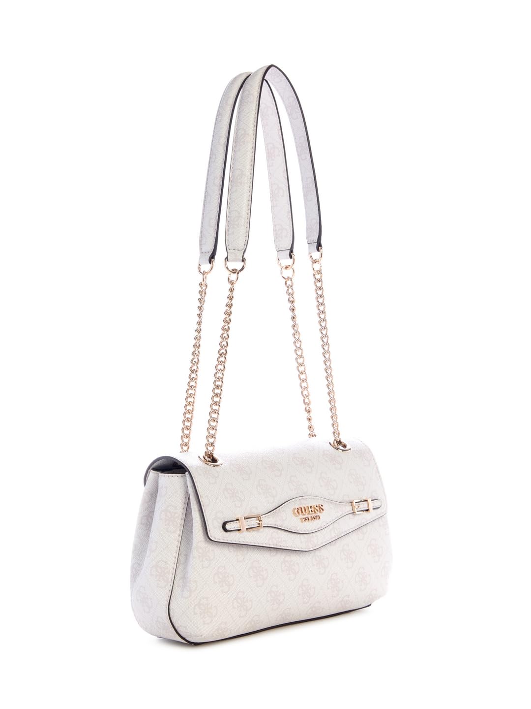 GUESS White Logo Printed Katya Convertible Flap Crossbody Bag