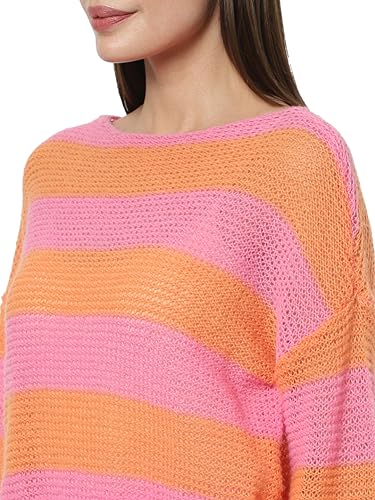 VERO MODA Women Colourblock Polyester Blend Regular Fit Pink Sweater