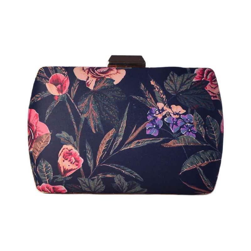 Artklim Printed Floral Clutch On Navy Blue Background