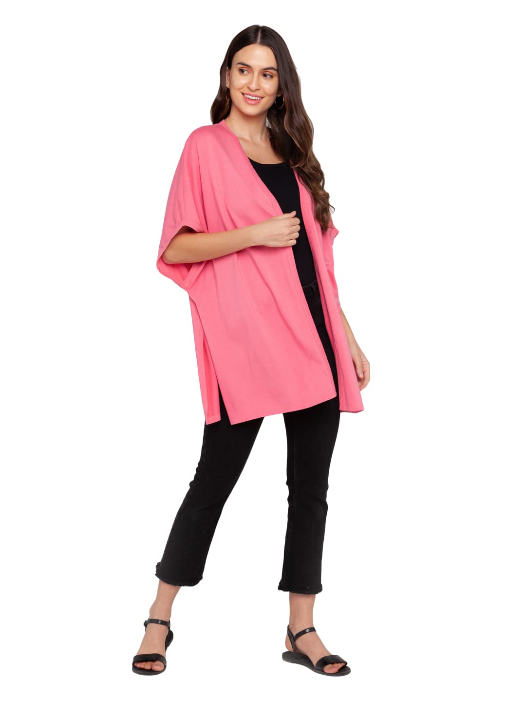 Zink London Pink Solid Women's Shrug