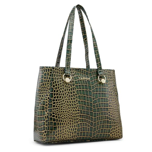 Caprese Miranda Tote Bag, Large-Green | Stylish Handbag for Women | Spacious, Versatile Office & Daily Essentials Tote | Top Zip Closure