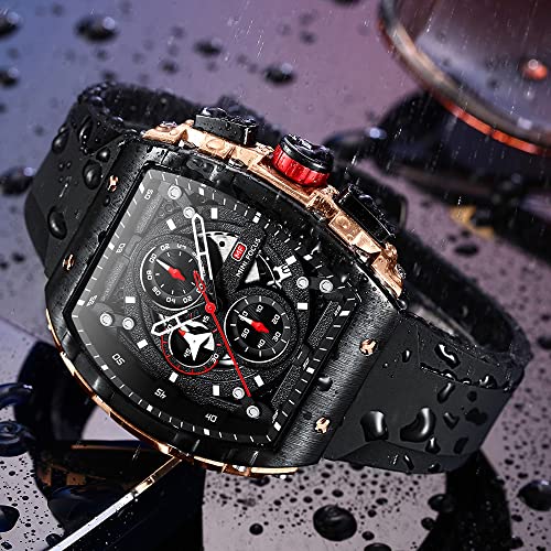 Mini Focus Mens Watches 3ATM Waterproof Movement Sport Wrist Watches with Silicon Strap, Rose Gold