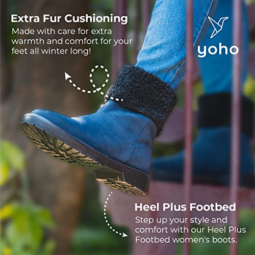 YOHO Black Boot For Women Stylish and Comfortable | Mid Ankle Fur Accent Boot And Anti Skid Sole |Trendy,Zipper Casual Boots For Womens, Outdoor And Holiday Outings| Size-6