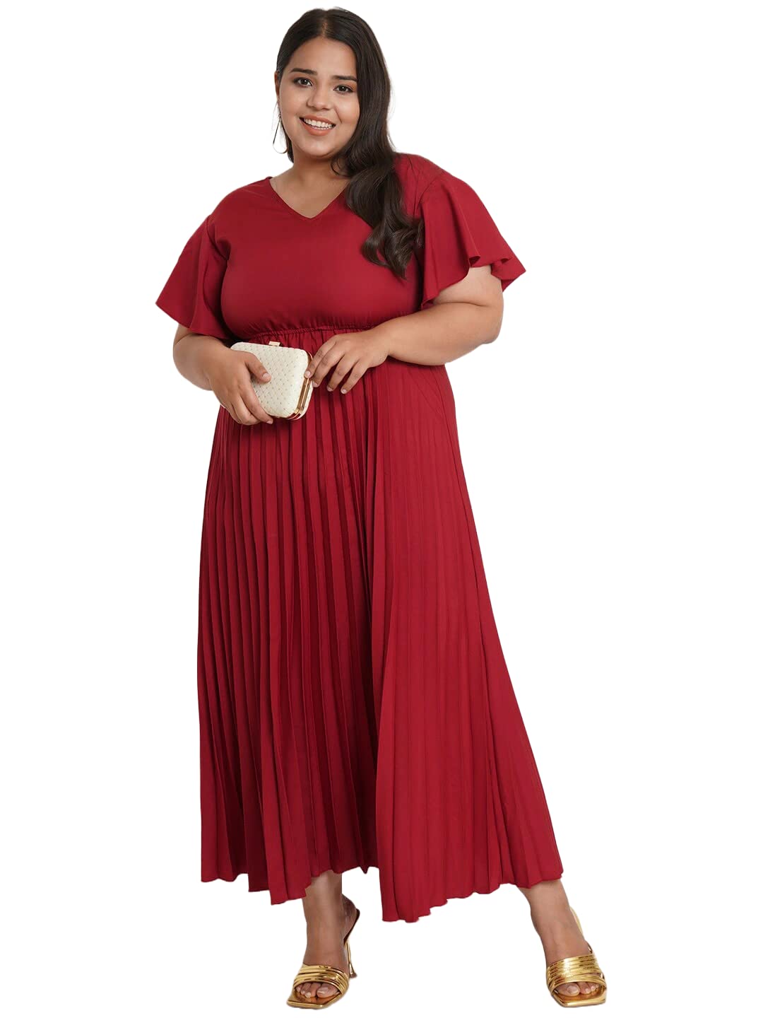 U&F Women Plus Size Maxi Party Dress Maroon