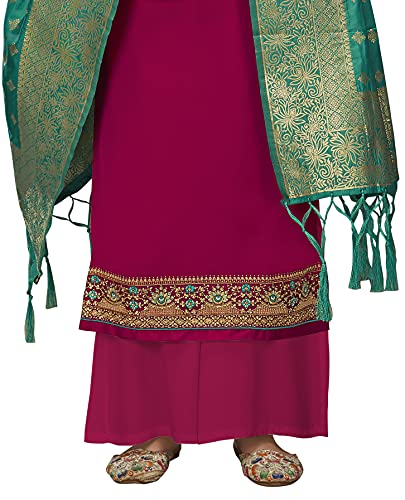 VUBA Satin Suit For Women's Embroidered Semi Stitched Top With Unstitched Santoon Bottom and Pure Woven Banarasi Dupatta Straight Kurta Dress Material