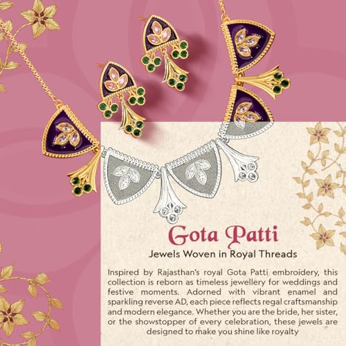 VOYLLA Gota Patti Surya Moti Haar Necklace Set For Women, Gold Jewellery Set, Gift For Women & Girls, Enamelled Jewellery, Festive, Puja, Wedding, Gifting