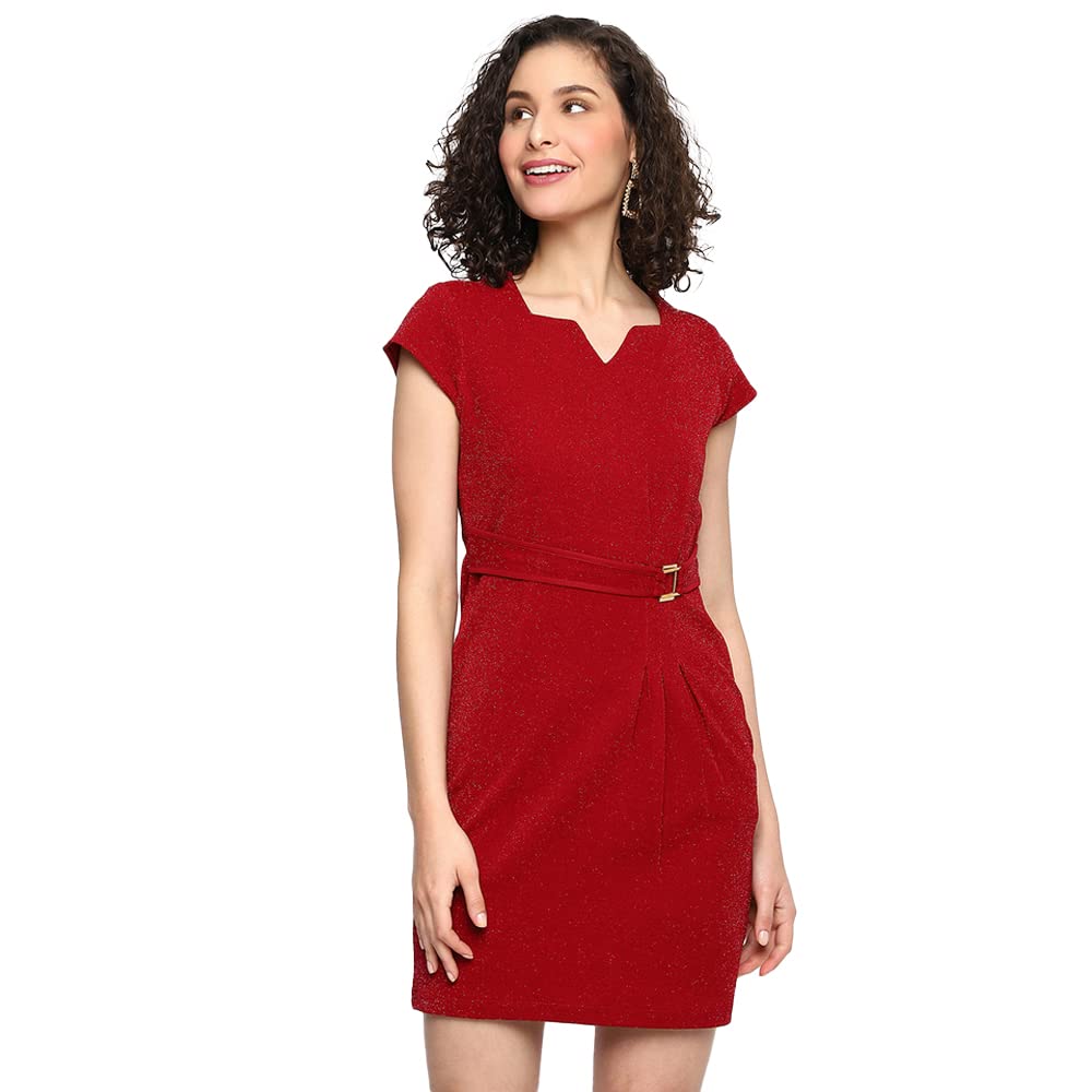 Latin Quarters Women's Maroon Solid Short Party Dress_L