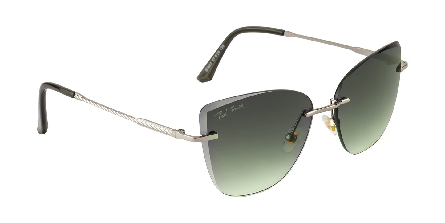 Ted Smith Women's UV Protection Green Graded Lens Gunmetal Cat Eye Sunglasses