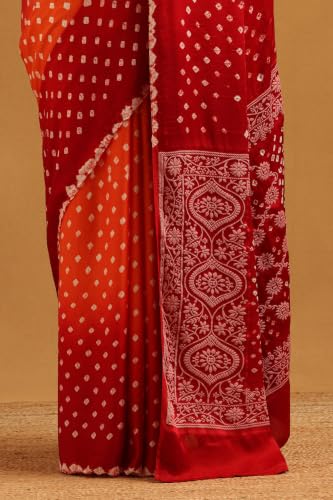 Soch Womens Orange Modal Silk Bandhani Print Saree