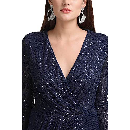 Kazo Abstract Cotton Blend V Neck Women's Maxi Dress (Navy Blue, Small)