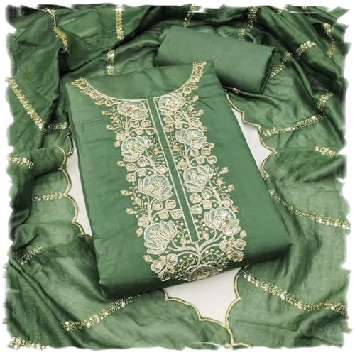 Leeli Peeri Designer Women's Silk Embroidery Work Unstitched Salwar Suit Dress Material