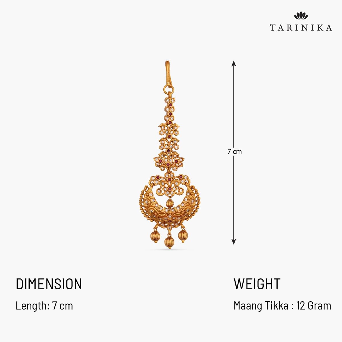 TARINIKA Antique Maang Tikka(Nethi chutti) for Women, Gold Plated Brass & CZ Stones Head Jewelry, Traditional Wedding Mang tikka Festive & Bridal Accessory (Aadhira Antique)