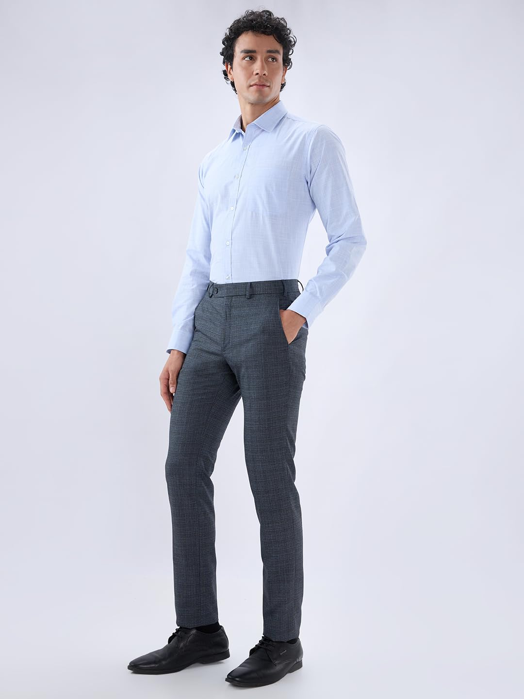 Park Avenue Men Slim Fit Solid Pattern Polyester Blend Flat Front Formal Trouser Medium Blue