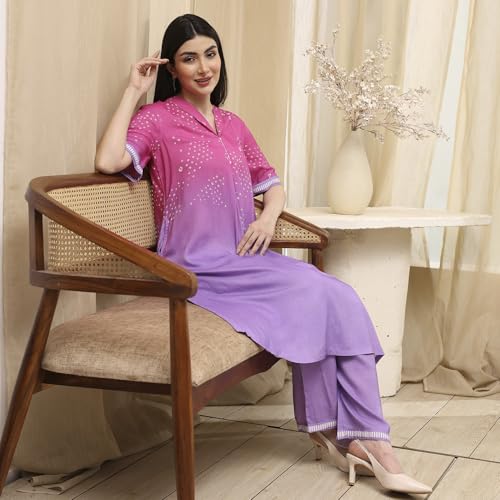 Biba Women Lilac and Pink Printed Straight Co-ord Set_42