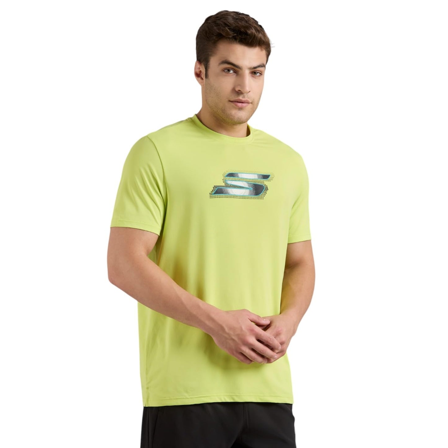Skechers Men Newsprint Logo Green T-Shirts