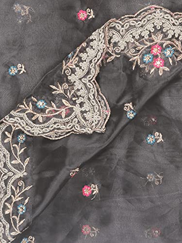 DUPATTA BAZAAR Women's Black Embroidered Glass Tissue Dupatta with Cutwork