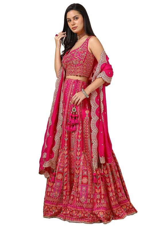 Soch Womens Fuchsia Viscose Blend Ethnic Motifs Ghagra Choli With Beads