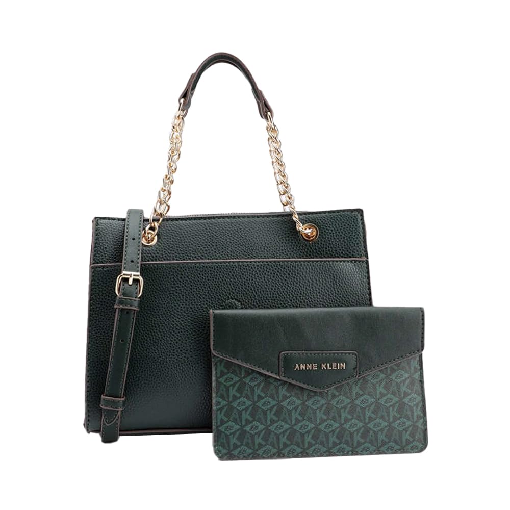Anne Klein Faux Leather Zipper Closure Women's Satchel Bag (Green, XL)