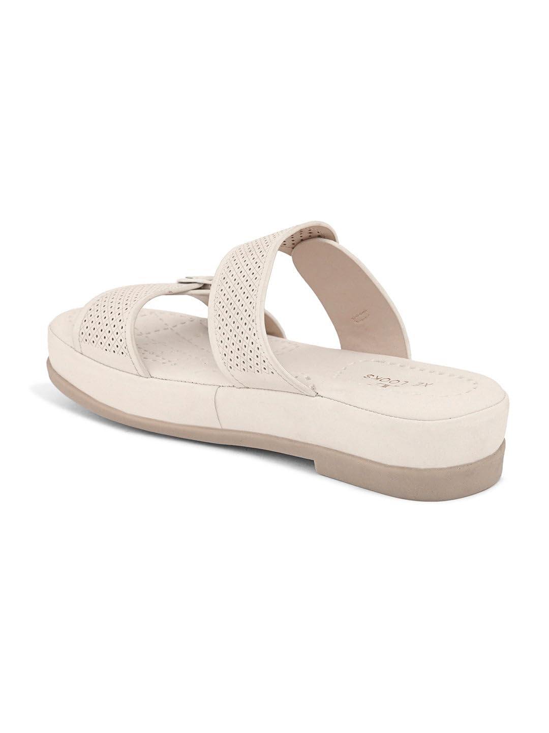 XE Looks Elegant Light Cream Stylish Buckle Sandals - Perforated Comfort for Everyday Style