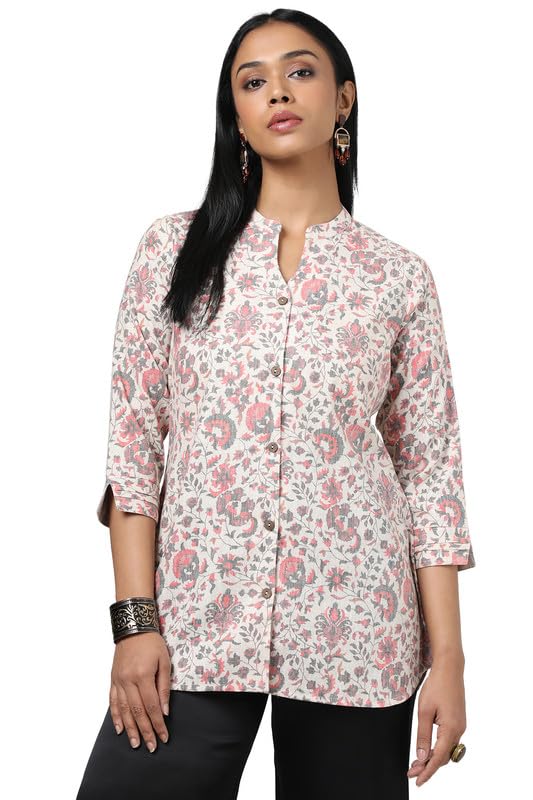 Soch Womens Beige Linen Floral Print Tunic