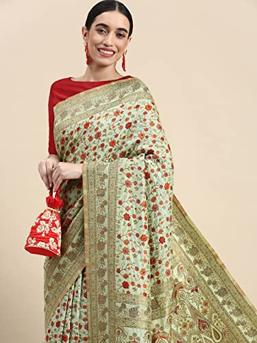 MOHEY Women's Saree, Suitable for Party, Anniversary & Wedding Sari for Women, All Over Jaal, Bordered Art Silk (Green)