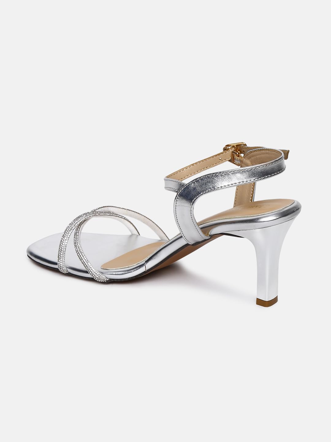 Marc Loire Women Embellished Slim Heel Fashion Sandal with Adjustable Ankle Strap (Silver, 4)