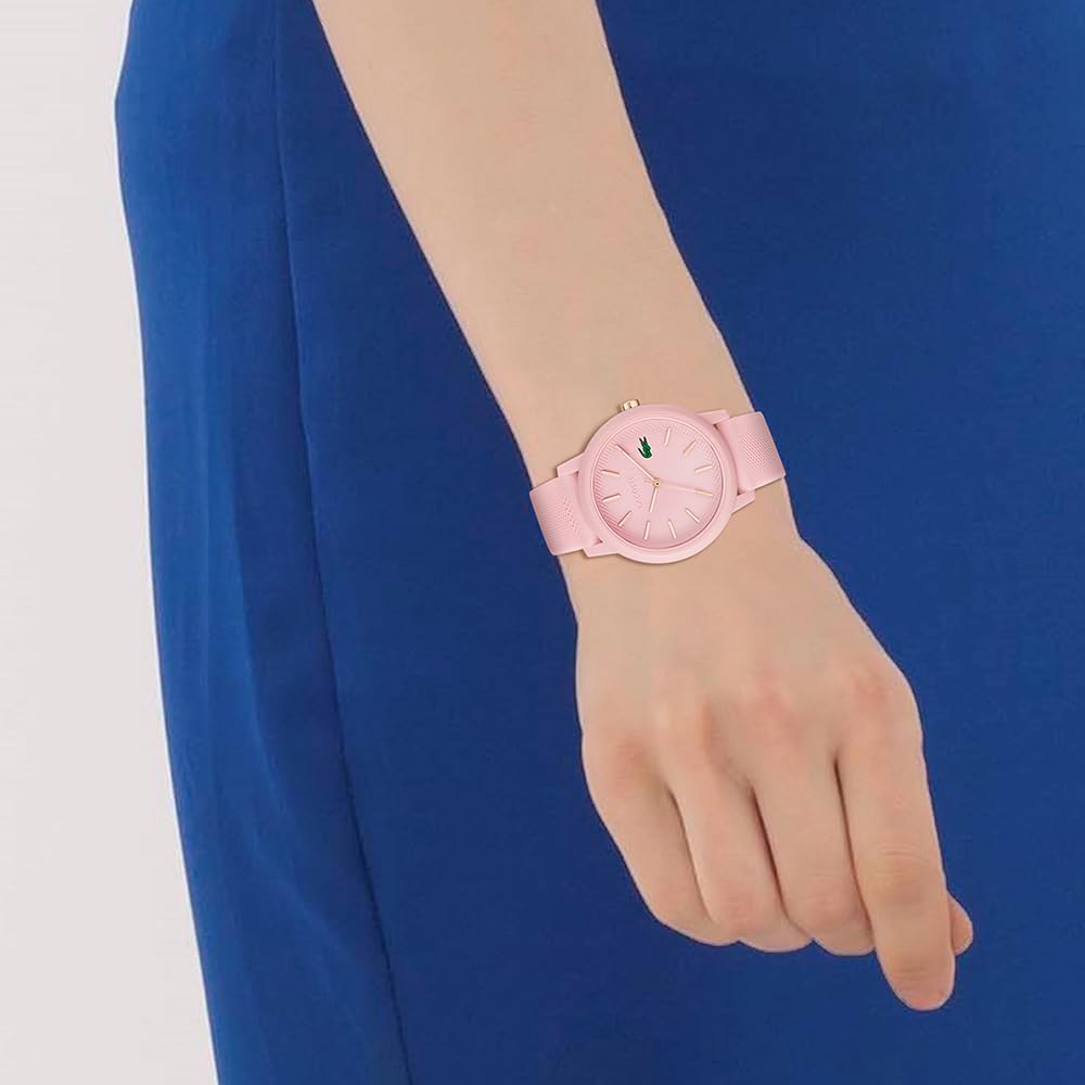 Lacoste 12.12 Ladies Qtz Basic Pink Round Dial Women's Watch|Pink Silicone Material|Multi Color Band - 2001213