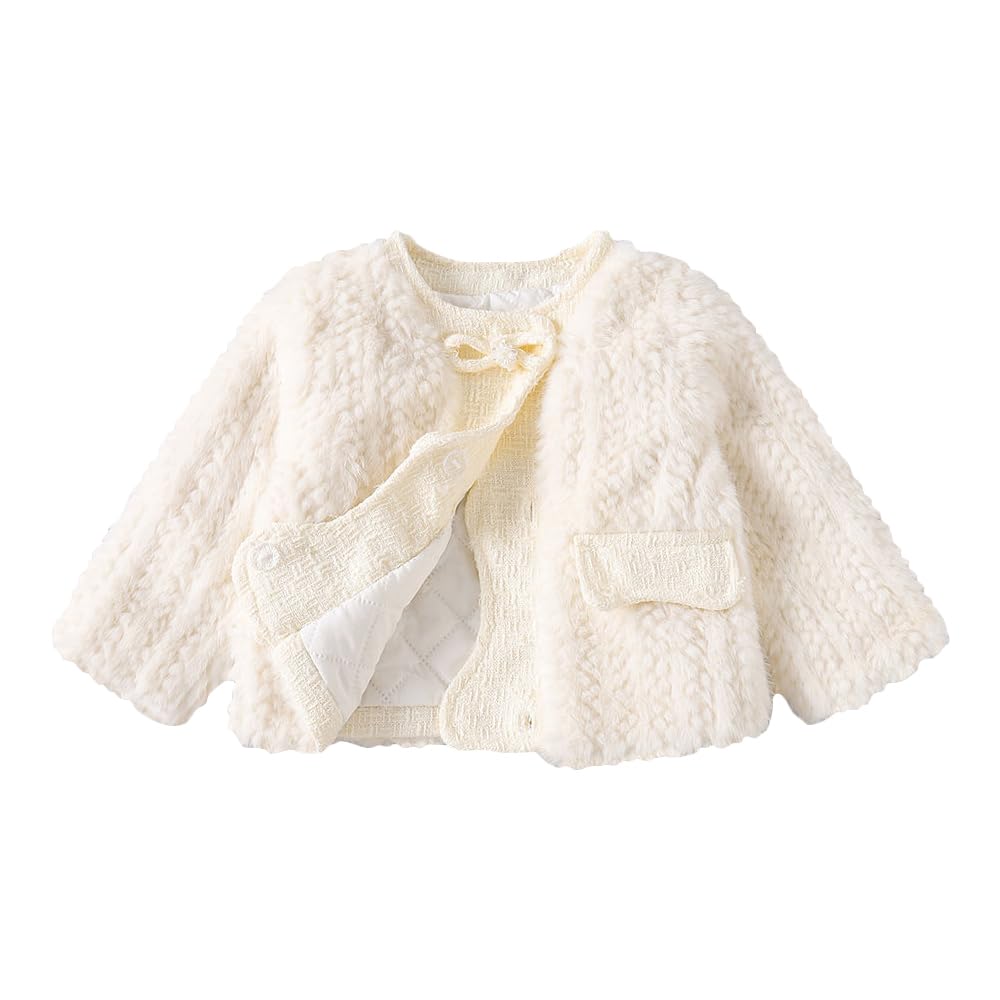 Hopscotch Girls Polyester Waist Length Jackets in Off-White Color For Ages 4-5 Years