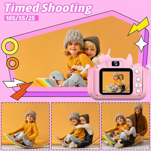 CAMKORY Kids Camera Digital Camera for Age 3-8,1080P HD Video Selfie Toddler Camera with Soft Cover, Christmas Birthday Gifts for Kids - 32GB SD Card - Pink, Light Pink
