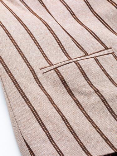 Cottinfab Women Striped Coffee Brown Notched Lapel Blazer Suit Set
