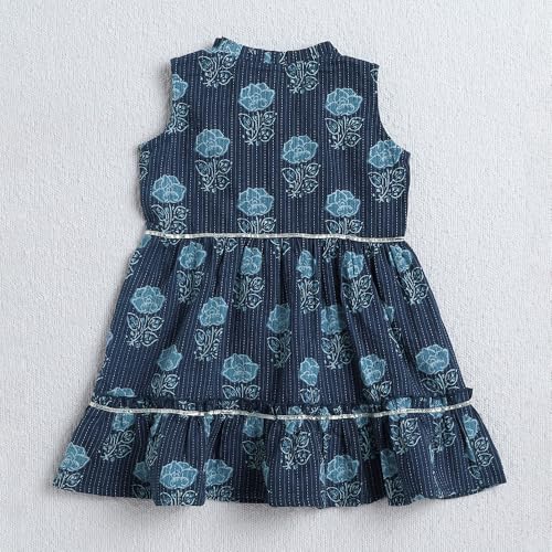 Hopscotch Girls Sleeveless Blue 2-Pc Gota Lace Kurta Set For Age (3-4 Years)