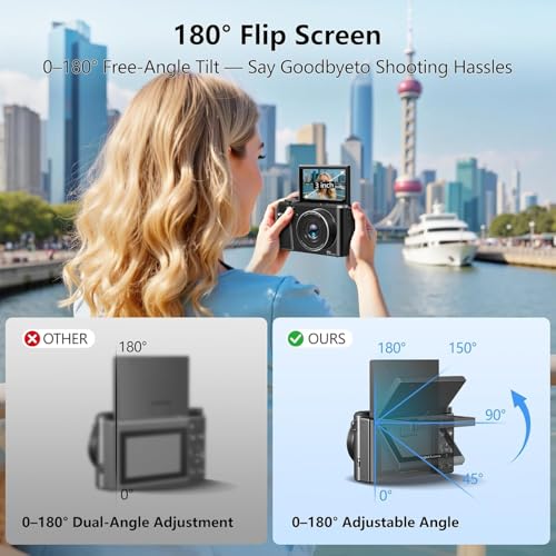 CAMKORY 8K Digital Camera, 88MP Vlogging Camera for YouTube/Photography with 3" 180° Flip Screen, Fill Light, WiFi, Filters, Beauty Features Includes 32GB SD Card & 2 Batteries, Matte Black