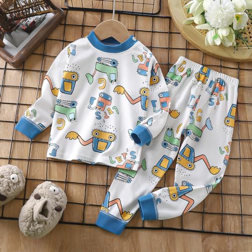 Bold N Elegant Full Sleeve Cartoon Print Cotton T-Shirt & Pajama Pajama Clothing Set for Infant Toddler Baby Boy Girl Kids (0-6 Months, White)