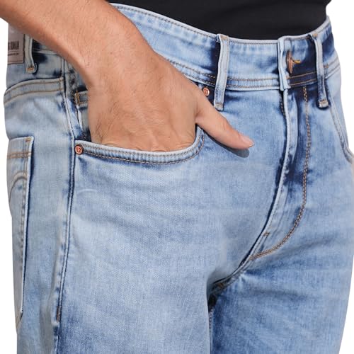 Being Human Blue Cropped Fit Cotton Blend Men's Denims Clothing
