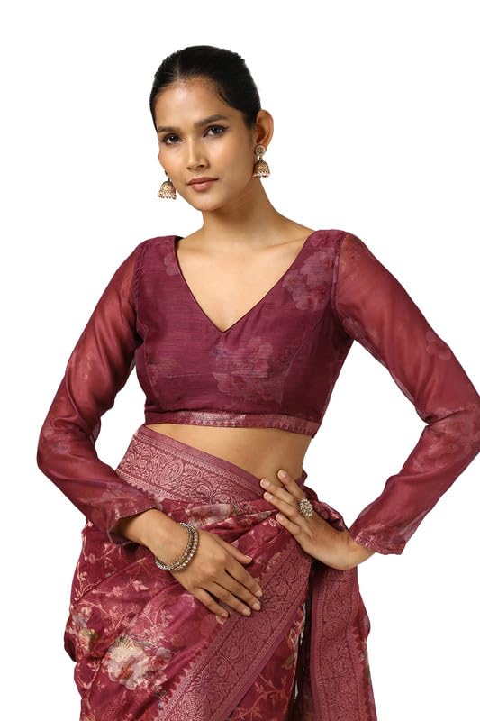 Soch Womens Wine Chanderi Woven Design Saree With Tassels