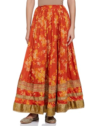 BIBA WOMEN PRINTED FLARED SALWAR KURTA DUPATTA(SKDPHULWARI7819_ORANGE_38)