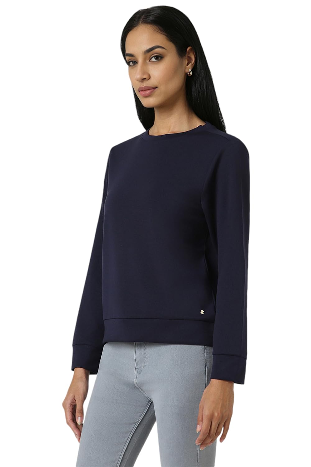 Van Heusen Women Navy Solid Round Neck Sweatshirt