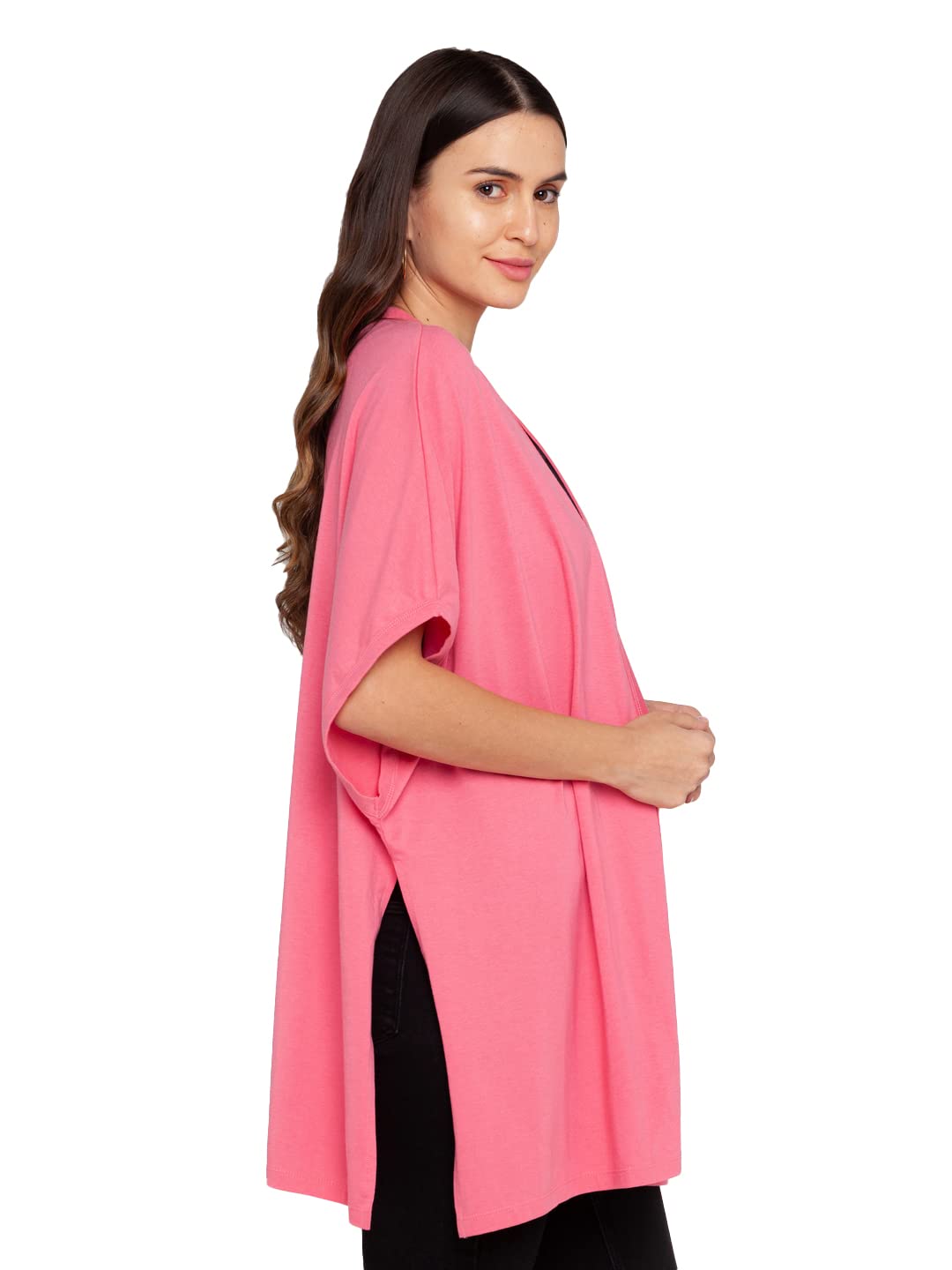 Zink London Pink Solid Women's Shrug