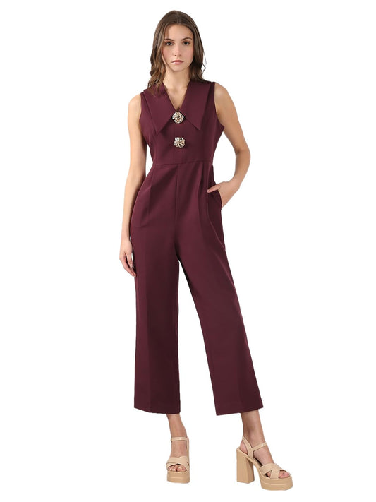 Vero Moda Women's Regular Fit Maroon Jumpsuit