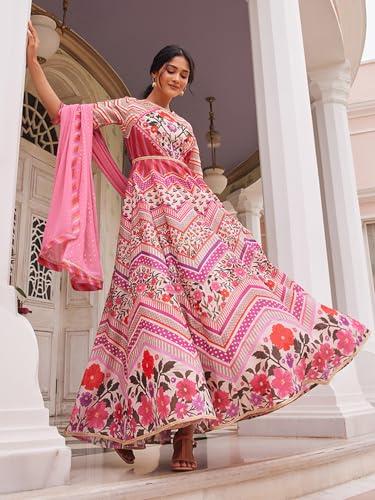 Wishful by W Women's Polyester Dress & Dupatta (23AUSP11442-122624_Multicolour