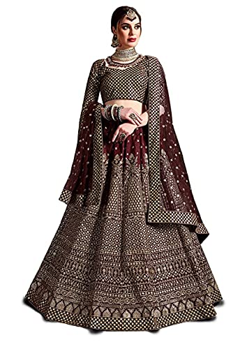 Zeel Clothing Zari and Sequins Embroidered Art Silk Semi-Stitched Lehenga Choli for Women(7009-Wedding-Bridal-Latest-New,Maroon_Free Size)