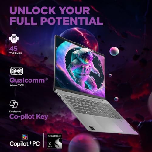Lenovo IdeaPad Slim 5 Snapdragon X Plus X1P-42-100, Copilot+ AI PC (Qualcomm Adreno iGPU/45TOPS/16GB RAM/1TB SSD/WUXGA IPS Display/14(35.5cm)/Win 11/MS Office 2021/Grey/1.89Kg), 83HL0035IN AI Laptop