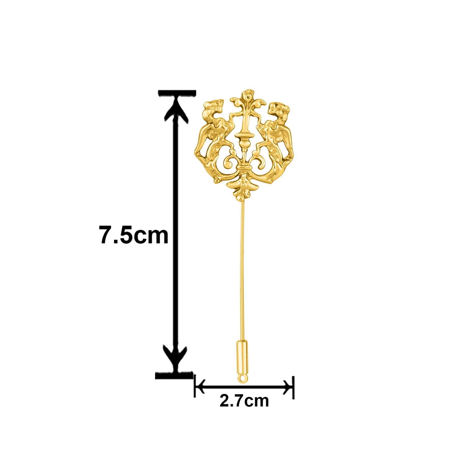 Mahi Combo of Sword and Royal Lion Shaped Layered Chain Wedding Brooch/Lapel Pin with White Crystals, Artificial Pearls for Men (CO1105504G)