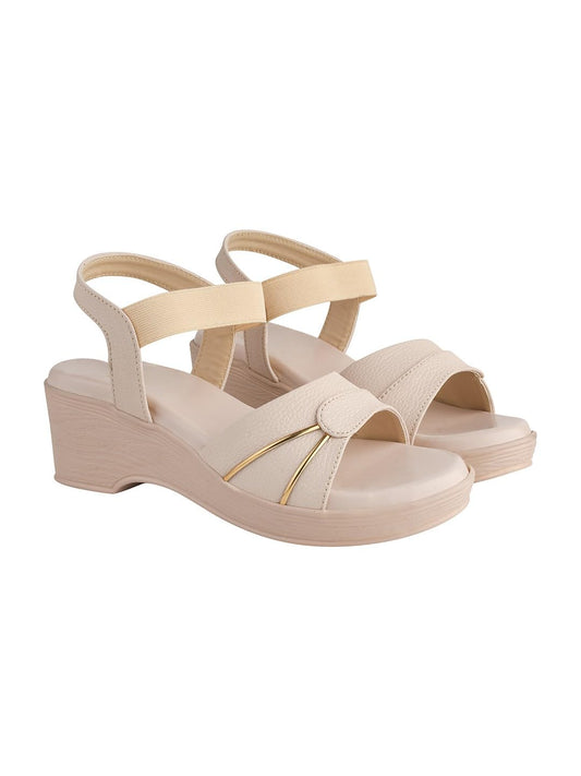 GLEMATOZ Women’s Cream Block Heel Sandals with Elastic Straps | Stylish Open Toe Heels for Casual & Party Footwear EU40
