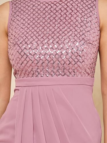 Miss Chase Women's Round Neck Sleeveless Embellished Midi Dress (MCSS25D92-76-261-04, Dusty Lavender, M)
