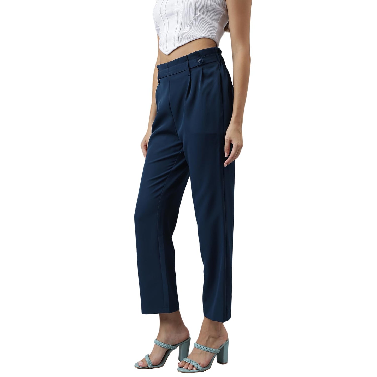 Latin Quarters Women Solid Casual Teal Pants_L