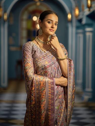 SWORNOF Womens Pashamina pure viscose Saree with Unstitched blouse piece